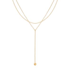 Collar Clásico de Doble Capa con Colgante de Bolas y Cadena de Cuentas Ovaladas Simples de Acero Inoxidable Chapado en Oro de 18K - Product Image 1