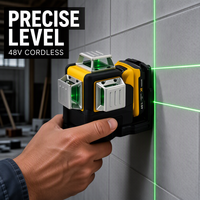Niveau laser professionnel rechargeable sans fil 48V, mini, portable, alimenté par batterie, avec 3 lignes laser pour travaux de construction