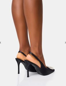 महिलाओं के काले मोती की पीठ के पीछे की अदालत मोती बकल स्लिंग्बैक हेल्स टेल्स टेलेटो एड़ी के जूते - Product Image 2