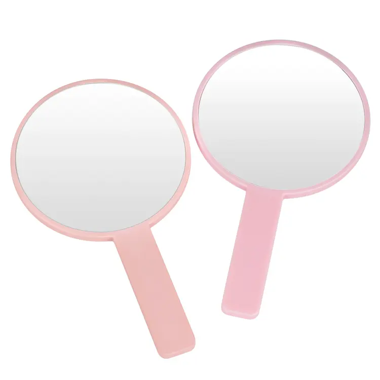 Specchi di trucco portatili di vanità dello specchio tascabile di plastica rotondo bianco della mano della maniglia di Logo su ordinazione all'ingrosso di promozione