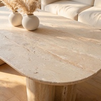 Moderner Naturmarmor-Esstisch mit Massivsteinbasis im Wabi-Sabi-Design für Zuhause & Hotel