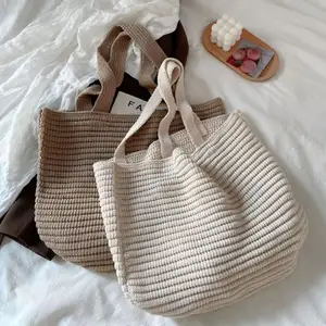 Knitting Bag Handbags Large Crochet Tote Retro Cotton Recycled Vestshape Women Organizer Craft Crotchet Knit Bag
