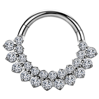Anneau de nez clicker en titane ASTM F136 G23 16G 8mm 10mm, plaqué or, double rangée de zircone cubique ronde, pour piercing Daith et Helix