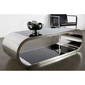Modern Luxury <strong>Oval</strong> Shaped Stainless Steel <strong>Coffee</strong> <strong>Tables</strong> with Tempered Glass Top for Home or Hotel Living Room Furniture - Product Image 3