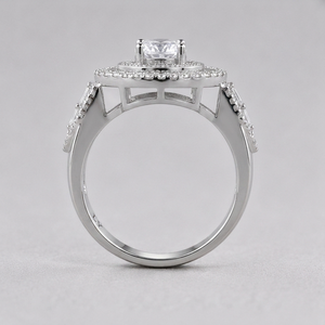 Bague de mariage pour femme en laiton rétro octogonal avec halo et diamants trapézoïdaux et ronds plaqués platine - Product Image 3