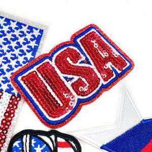 New Iron on Embroidery <b>Glitter</b> Edge USA Flag Star-Spangled Boots Patch for Clothes Hat Bag Decoration - Product Image 1