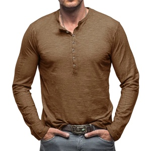 Henry Neck Fashion Design Slim Fit Solid Top with Short Sleeves Customizable Blank Long-Sleeved Multi-Button <b>Base</b> <b>Layer</b> T-Shirt - Product Image 1