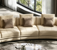 Canapé d'angle en bois massif sculpté de luxe américain, garni de cuir de vachette véritable et d'éponge, ensemble combiné 1+2+3 places pour villa