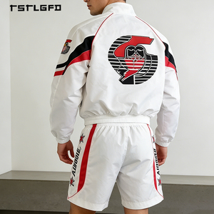 Survêtement en nylon patchwork personnalisé, style streetwear, fabricant de sweats à capuche légers zippés et shorts, ensembles de survêtements de haute qualité et tendance - Product Image 3