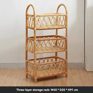 Estantería multicapa de estilo nórdico, estante de almacenamiento de bambú con ratán Real, fácil instalación y móvil para sala de estar - Product Image 4