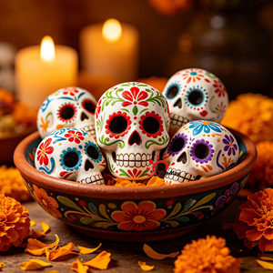 Exquisitas Calaveras de Azúcar Pintadas a Mano en Resina, Recuerdo <span class=keywords><strong>Mexicano</strong></span>, Adorno Vibrante para Mesa de Halloween, Regalo Cultural Tradicional - Product Image 2
