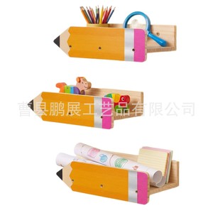 Wooden Pencil Shaped <b>Wall</b> Shelf 3 Tier Floating Book <b>Storage</b> For Kids Room Decor - Product Image 3