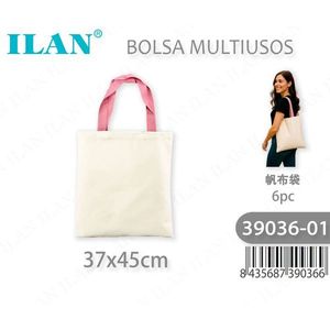 Borsa Tote Multiuso Ilan 37x45 Cm Colore Naturale con Manici Rosa - Product Image 3