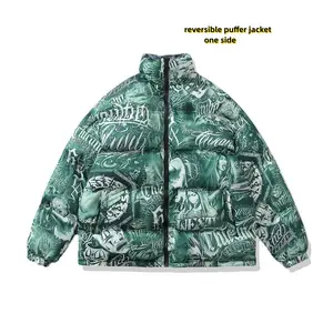 Winter customized puffer jackets sublimated printed reversable quilted padded Jacket bubble jacket men