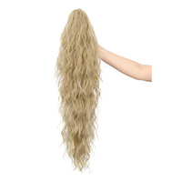 Perruque à clipser transfrontalière avec pince à cheveux, queue de cheval, tresses africaines, boucles longues ondulées, style volumineux et dégradé, texture ondulée effet eau, cheveux Remy européens