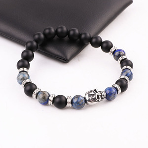 Di Yiwu Fabbrica di Gioielli Affittare Che Fanno Pietra Lavica Naturale Blu Occhio di <span class=keywords><strong>Tigre</strong></span> In Rilievo In Acciaio Inox Fascino Del Cranio Braccialetto Elastico Degli Uomini - Product Image 3