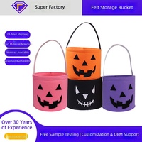 Seau de rangement cylindrique en acier inoxydable grande capacité pour bonbons d'Halloween, motif citrouille de dessin animé pour les fêtes