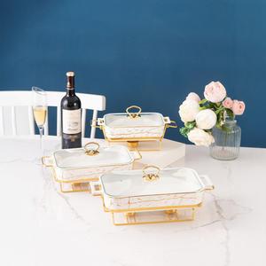 Casserole Nordique Rectangulaire en Céramique à Double Poignée, Vaisselle d'Hôtel Luxe Léger, Pot à Soupe Créatif Chauffé à la Bougie pour Usage Domestique - Product Image 2