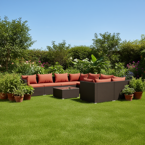 Set Lounge da Giardino in Rattan Marrone per 6 Persone, Arredamento da Esterno Contemporaneo Resistente alle Intemperie - Product Image 2