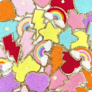 Applique collante brodée multicolore pour vêtements étoile foudre arc-en-ciel fleur coeur adhésif Chenille <span class=keywords><strong>patch</strong></span> stock - Product Image 1