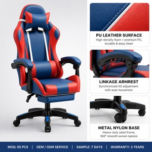 Silla de Juego OEM ODM Directo de Fábrica, Respaldo Alto, Cuero PU, con Reposapiés, Logotipo Personalizado, Envío Rápido - Product Image 3