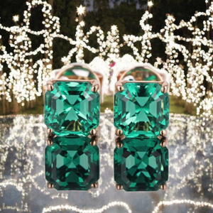 ต่างหูแบบติดหูทรงกรงเล็บประดับเพชรทรง Asscher สีเขียว ทองคำขาว 9K สไตล์วินเทจ สำหรับงานหมั้นและงานแต่งงาน เหมาะสำหรับเป็นของขวัญ - Product Image 3
