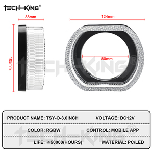 TECH-KING 5D-30E Guía de moda Led Angel Eye Decorativo <span class=keywords><strong>Halo</strong></span> Lens' Acrílico Cubierta Máscara 12v 3 ''Ronda Mobile APP <span class=keywords><strong>Control</strong></span> Angel Eye - Product Image 5