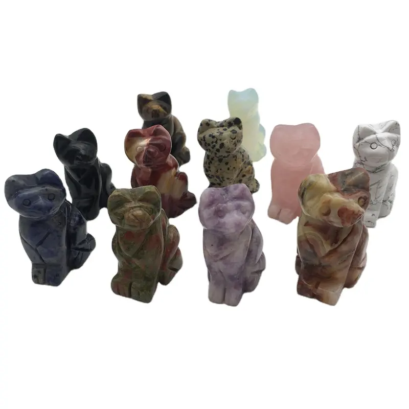 wholesale hand carved 1.5inch rose quartz crystal cats obsidian crystal stone small size cat animals for decoration