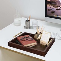 Plateau en bois décoratif brun noyer foncé Lipton avec poignées en métal doré pour l'artisanat du bois Boîtes en bois Signes muraux