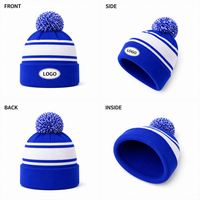 Bonnet tricoté personnalisé à pompon, rayé, extensible, taille unique, pour l'hiver, décontracté, chaud et confortable, unisexe, OEM, vente en gros, faible MOQ