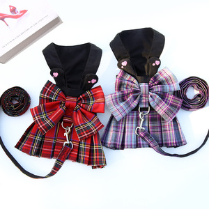 <b>Pet</b> <b>Harness</b> With Plaid Skirt And Bow For Small Medium Dogs Cats Adjustable Comfortable Durable Chest Strap Walking Clothes - Product Image 1