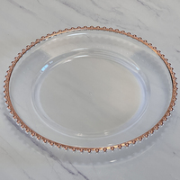 Assiettes de présentation en plastique transparent perlé doré de 13 pouces en gros pour mariage, fête de noël, dîner, plats, restaurant, 100 pièces