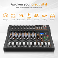 Console de mixage analogique professionnelle 8 canaux GPUB avec lecteur MP3 Bluetooth et alimentation fantôme 48V – Mixeur grand format pour équipement de bar