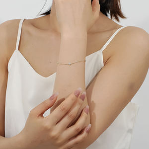 Delicada pulsera de oro sólido para uso diario, decoración de cuentas de oro redondas, pulsera ajustable de diamantes cultivados en laboratorio de 2,5 MM - Product Image 6