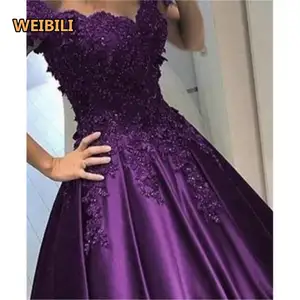 new Elegant Beaded Lace Satin Off Shoulder Ball Gowns Emerald Green purple Evening Dress