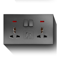 Prise multifonctionnelle A92 grise 1 poste 3 broches (types UE/Thaïlande/États-Unis/Brésil) IP44 10A avec ports USB en stock