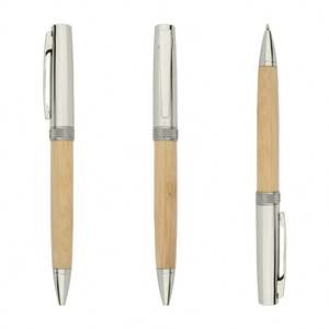 Nouveauté - Stylo à bille en bambou recyclé - Acier inoxydable - Stylos à bille métalliques de haute qualité avec logo personnalisé - Product Image 1