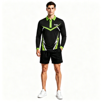 Polo à manches longues pour homme en polyester à sublimation personnalisée, motif chevron néon, avec impression intégrale pour vêtements de sport