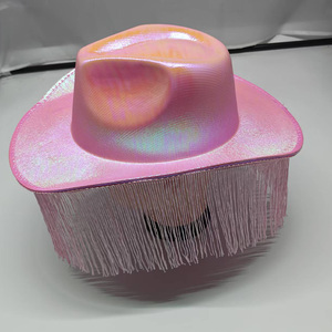 Chapeau de cowboy rose irisé avec pompons, style Y2K, chapeau de fête unisexe, accessoire de costume d'Halloween en satin - Product Image 2