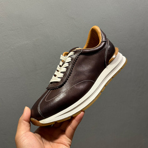 Men's Genuine Leather Casual Sneakers Dark Brown <b>Soft</b> Sole Daily Wear Walking <b>Shoes</b> - Product Image 1
