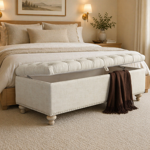 <span class=keywords><strong>Banc</strong></span> ottoman moderne rembourré en lin avec rangement, touffeté, pour bout de lit, chambre et entrée - Product Image 6