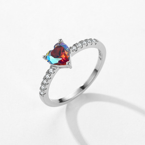 S925 Sterling Silver Heart Gradient Gem Row Stone <b>Adjustable</b> <b>Ring</b> Romantic Gift Light Luxury Finger Jewelry For Women - Product Image 4