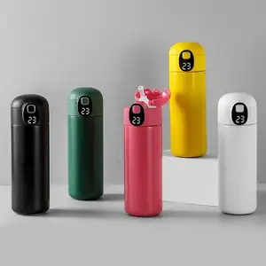 Lovely Bulk Customized 14 Oz Portable 304 Stainless Steel Temperature Smart Digital Cup Water Bottle With Straw