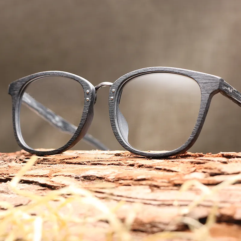 HDCRAFTER แว่นตาอะซิเตทคลาสสิกย้อนยุค,กรอบแว่นตาออปติคอลลายไม้ทรงสี่เหลี่ยมสำหรับทุกเพศแว่นตาอ่านหนังสือมาตรฐาน CE