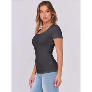 Camiseta de Mujer de Manga Corta, Tejido Acanalado, Cuello Redondo, Corte Ajustado, Informal, Básica, para Verano, Primavera 2026 - Product Image 5