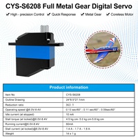Servomoteur sans noyau 7kg.cm Snappy Torque 14g CYS S6208 à engrenages métalliques pour mini-hélicoptère et mise à niveau d'aile fixe