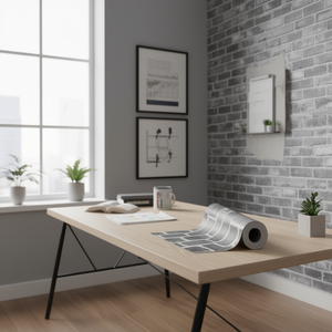 Papel tapiz de ladrillo gris autoadhesivo impermeable de 17.7 x 393.7 pulgadas, papel de contacto despegable y pegable para decoración de dormitorio u oficina - Product Image 2