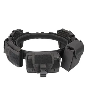 Tactical Belt Men Black Padded Light Weight MOLLE 6-pieces Set Bag Duty Utility Waist Belt Pouch