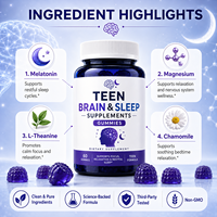 Gummies de mélatonine végétaliennes pour le cerveau et le sommeil, marque privée, OEM/ODM, concentration et sommeil, 60 gummies, complément alimentaire