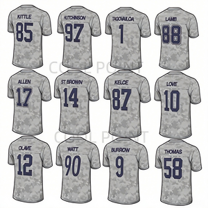 Listo para enviar, camiseta de equipo de fútbol americano 32 de alta calidad, camiseta bordada de camuflaje para hombre 2025, saludo al servicio - Product Image 1